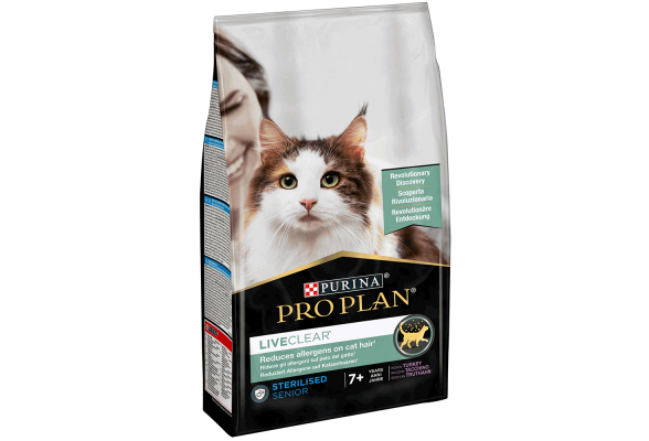 Pro Plan LiveClear Sterilised 7+ Сухий корм для стерилізованих котів для зменшення алергенів на шерсті, з індичкою, 1,4 кг