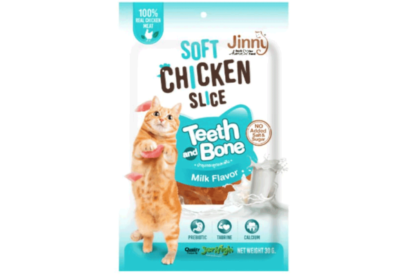 Jinny Ласощі для котів, м'які курячі слайси, зі смаком молока, 30 г
