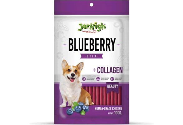 Jerhigh Ласощі для собак, палички з куркою, чорницею та колагеном, 100 г
