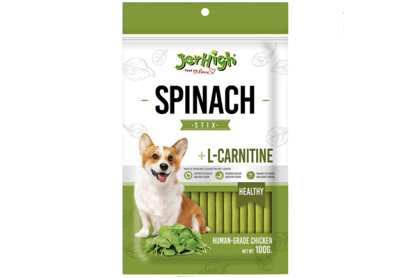 Jerhigh Ласощі для собак, палички, шпинат + L-Карнітин, 100 г
