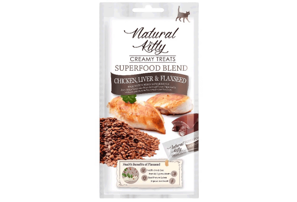Natural Kitty Creamy treats Крем-снеки для котів зі смаком курки, печінки та насіння льону, 4х12г