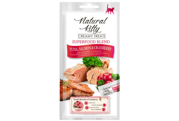 Natural Kitty Creamy treats Крем-снеки для котів, з тунцем, лососем та журавлиною, 4х12 г