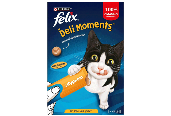 Felix DeliMoments Рідкі ласощі для котів, з куркою, 4х10 г