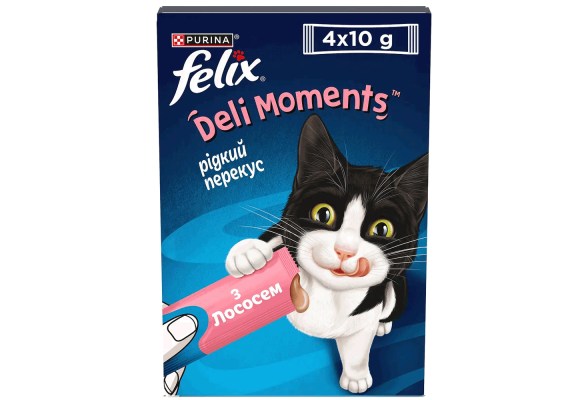 Felix DeliMoments Рідкі ласощі для котів, з лососем, 4х10 г