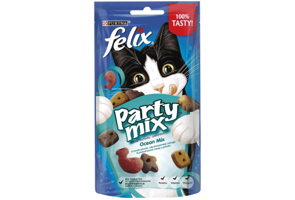 Felix Party Океанічний мікс Ласощі зі смаком лосося та форелі для котів, 60 г