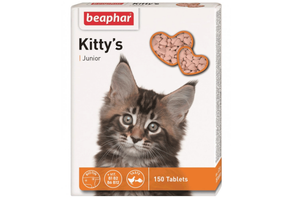Beaphar Kitty's Junior вітамінізовані ласощі з біотином для здорового розвитку кошенят 150 таб