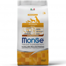 Monge all breeds Monoprotein Сухий корм для собак, з індичкою, рисом та картоплею, 2,5 кг
