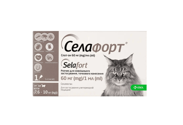 KRKA Селафорт Краплі спот-он для котів вагою від 7,6 до 10 кг, 1 піпетка*1 мл