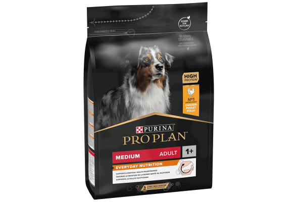 В наявності 2 шт. Pro Plan Medium Everyday Nutrion Сухий корм для собак середніх порід, з куркою, 3 кг Термін придатності 01.05.2026