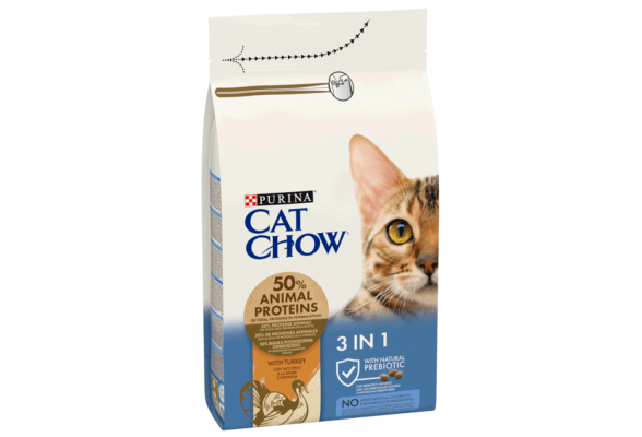 В наявності 1 шт. Cat Chow Feline 3in1 Сухий корм для стерилізованих котів, з індичкою, 1,5 кг Термін придатності 01.05.2026