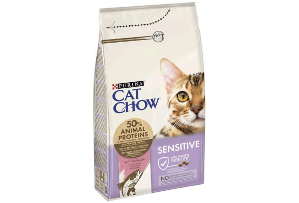 В наявності 1 шт. Cat Chow Sensitive Сухий корм для котів з чутливим травленням, з лососем, 1,5 кг Термін придатності 01.05.2026