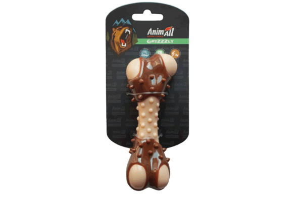 AnimAll GrizZzly Іграшка кісточка з ароматом м'яса,13,5х5,7х4,9 см, бежевий/коричневий
