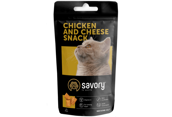 Savory Snacks Pillows Gourmand Хрумкі подушечки для котів, курка та сир, 60 г