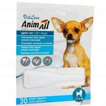AnimAll VetLine Краплі Спот-он проти бліх та кліщів для собак від 1,5 до 4 кг, 0,8 мл