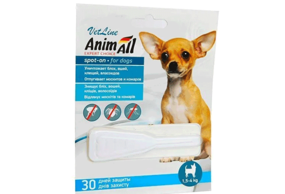 AnimAll VetLine Краплі Спот-он проти бліх та кліщів для собак від 1,5 до 4 кг, 0,8 мл