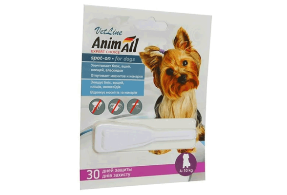 AnimAll VetLine Краплі Спот-он проти бліх та кліщів для собак від 4 до 10 кг, 2 мл