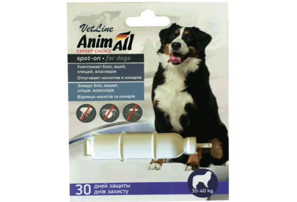 AnimAll VetLine Краплі Спот-он проти бліх та кліщів для собак від 30 до 40 кг, 8 мл