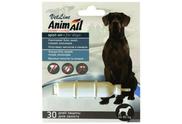 AnimAll VetLine Краплі Спот-он проти бліх та кліщів для собак від 40 до 60 кг, 10 мл