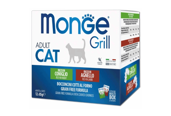 Monge Grill Mix Sterilised Вологий корм для стерилізованих котів, кролик та ягня,12 х 85 г