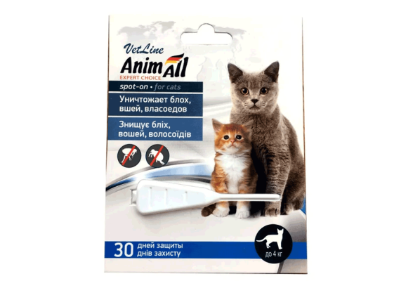 AnimAll VetLine Краплі Спот-он проти бліх та кліщів для котів до 4 кг, 0.5 мл