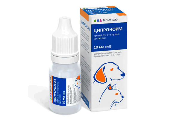 BioTestLab Ципронорм Краплі для лікування кон'юнктивітів та отитів у котів і собак, 10 мл