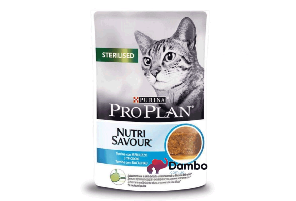 Вологий корм для дорослих стерилізованих котів (мус) Purina Pro Plan Sterilised Nutrisavour Mousse 75 г (тріска)