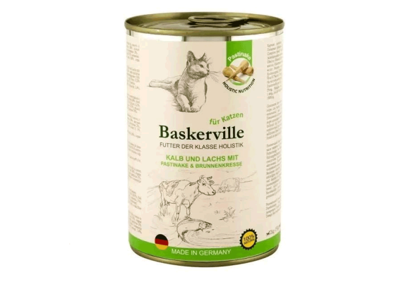 Baskerville Holistic Вологий корм для котів, телятина та лосось, 400 г