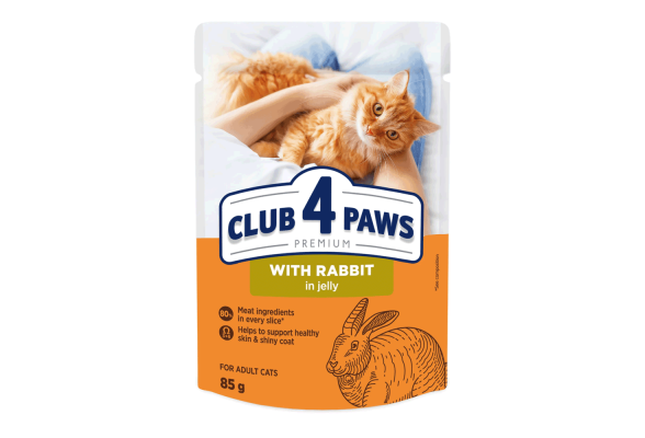 Вологий корм для котів Club 4 Paws pouch 85 г (кролик в желе)