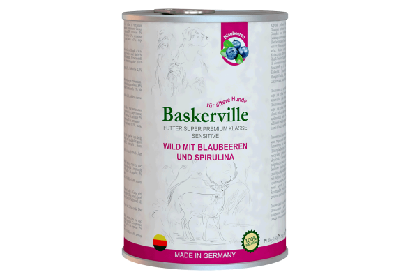 Baskerville Sensitive Влажный корм для собак, оленина с черникой и спирулиной, 400 г