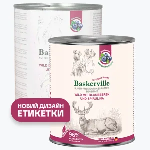 Baskerville Sensitive Влажный корм для собак, оленина с черникой и спирулиной, 800 г