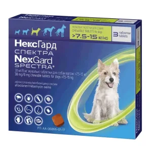 NexGard Spectra М Таблетки от блох, клещей и гельминтов для собак от 7,6 до 15 кг, 1 таблетка
