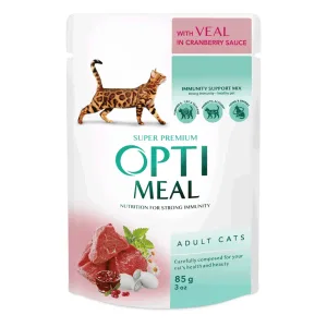 Optimeal Вологий корм для котів, телятина в журавлиному соусі, 85 г
