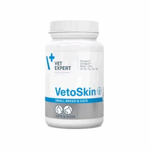 VetExpert VetoSkin Small breed&cat Харчова добавка для підтримання здоров’я шкіри та шерсті у котів і собак малих порід, 60 капс