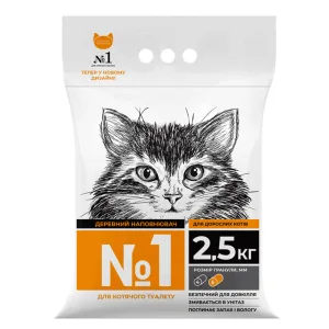 Деревний наповнювач №1 для котячого туалету, темна гранула 6 мм, 2,5 кг