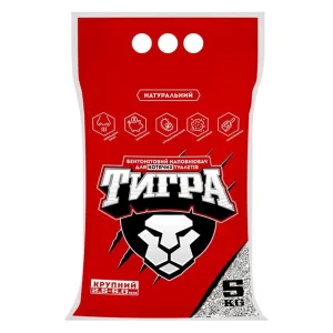 Тигра Бентонітовий наповнювач для котячих туалетів, велика гранула, 5 кг