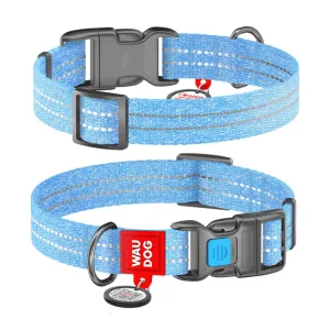 Ошейник WAUDOG Re-cotton с QR пас, хлопок, пласт. пряжка (Ш 20 мм, Д 28-40 см), голубой