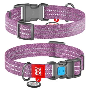 Ошейник для собак светоотражающий Collar WAUDOG Re-cotton с QR-паспортом 23-35 см/15 мм (фиолетовый)
