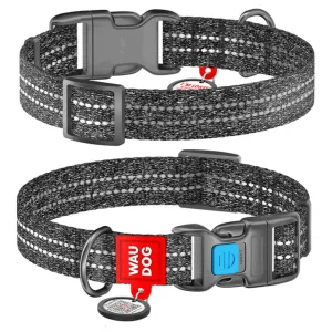Ошейник для собак WAUDOG Re-cotton с QR паспортом пластиковая пряжка 28-40 см/20 мм (хлопок, серый)