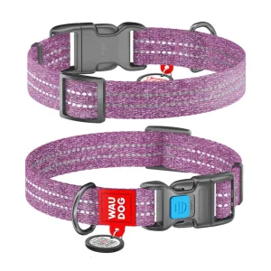 Collar WAUDOG Re-cotton Нашийник з QR паспортом, світловідбивна стрічка, пластиковий фастекс, M (Ш 20 мм, Д 28-40 см), фіолетовий