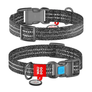 Collar WAUDOG Re-cotton Нашийник з QR паспортом, світловідбивна стрічка, пластиковий фастекс, S (Ш 15 мм, Д 25-35 см) сірий