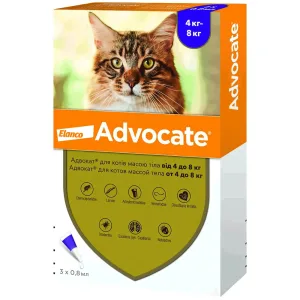 Elanco Advocate Протипаразитарні краплі на холку для котів від 4 до 8 кг, 1 піпетка
