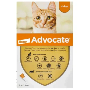 Elanco Advocate Протипаразитарні краплі на холку для котів до 4 кг, 1 піпетка