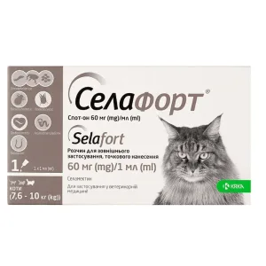 KRKA Селафорт Краплі спот-он для котів вагою від 7,6 до 10 кг, 1 піпетка*1 мл