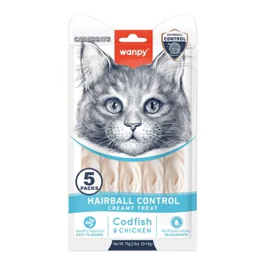 Wanpy Hairball Control Функціональні рідкі ласощі для котів, виведення шерсті, з тріскою та куркою, 70 г
