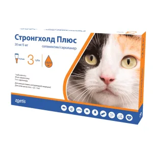 Стронгхолд Плюс Протипаразитарні краплі на холку для котів від 2,5 до 5 кг, 30 мг/5 мг, 1 піпетка