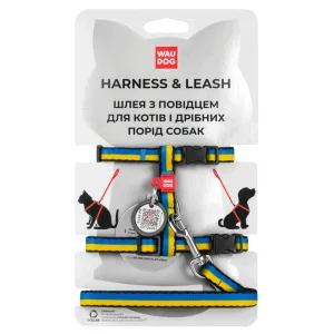 Шлей з повідцем Waudog Nylon для котів "Colors of freedom" з QR паспортом нейлон/пластик, розмір XS, 20-30/25-40 см