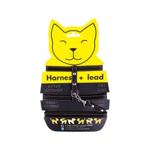 Шлея Collar з повідцем шкіряна на планшеті для котів А:22-30см В:30-40см Д 122см/12мм (чорний)