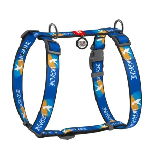 Шлея для собак анатомічна H-подібна з QR-паспортом, матеріал нейлон, малюнок "Прапор", пластиковий фастекс, розмір S, Ш 15 мм, A 30-40, B 30-50