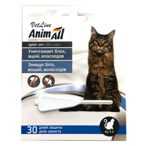 AnimAll VetLine Краплі Спот-он проти бліх та кліщів для котів від 4 до 10 кг,1 мл