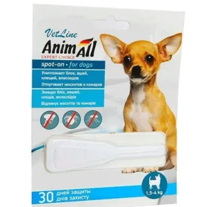 AnimAll VetLine Краплі Спот-он проти бліх та кліщів для собак від 1,5 до 4 кг, 0,8 мл